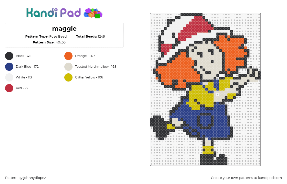 maggie - Fuse Bead Pattern by johnnydlopez on Kandi Pad - maggie,maggie and the ferocious beast,animated,character,whimsical,joy,memories,