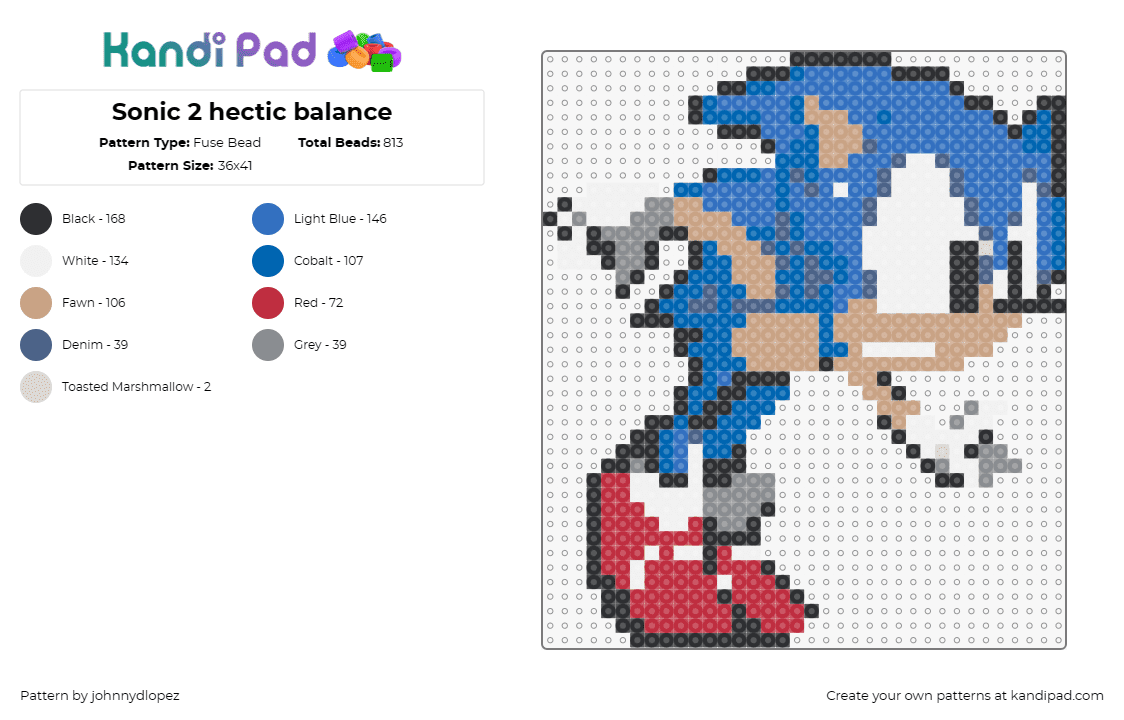 Sonic 2 hectic balance - Fuse Bead Pattern by johnnydlopez on Kandi Pad - sonic the hedgehog,sega,video game,action pose,retro,blue,red sneakers