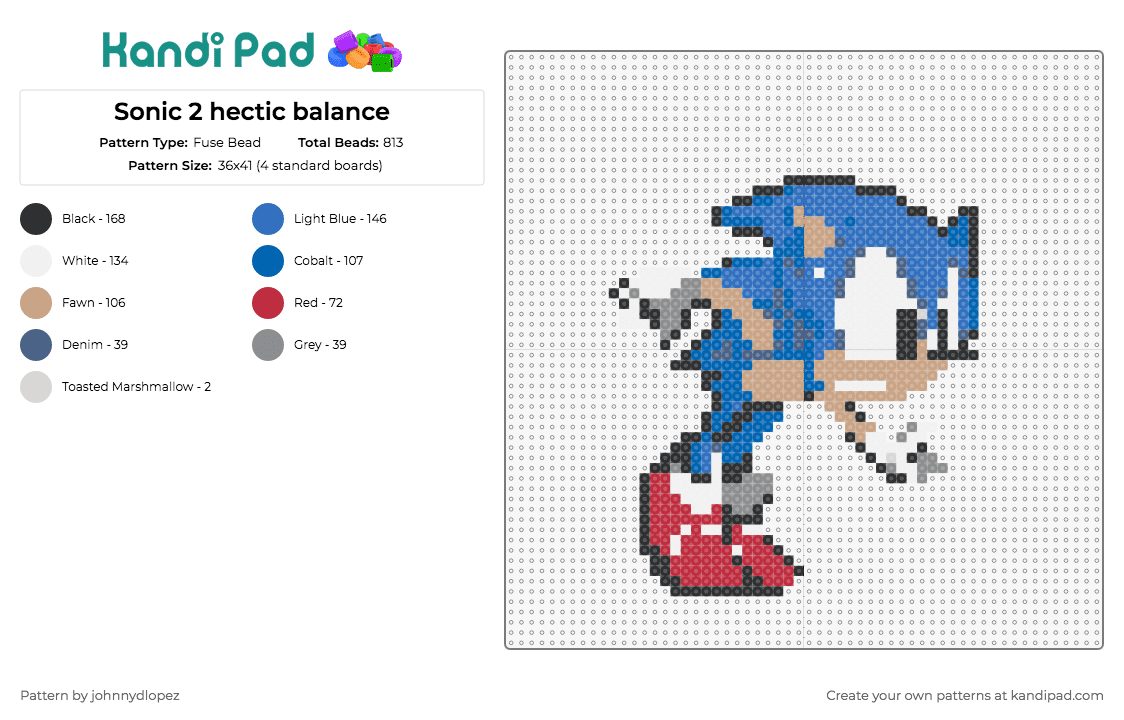 Sonic 2 hectic balance - Fuse Bead Pattern by johnnydlopez on Kandi Pad - sonic the hedgehog,sega,video game,action pose,retro,blue,red sneakers