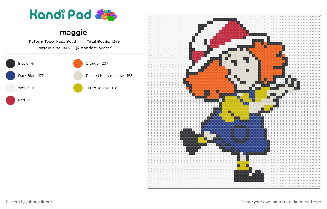 maggie - Fuse Bead Pattern by johnnydlopez on Kandi Pad - maggie,maggie and the ferocious beast,animated,character,whimsical,joy,memories,nostalgic,playful