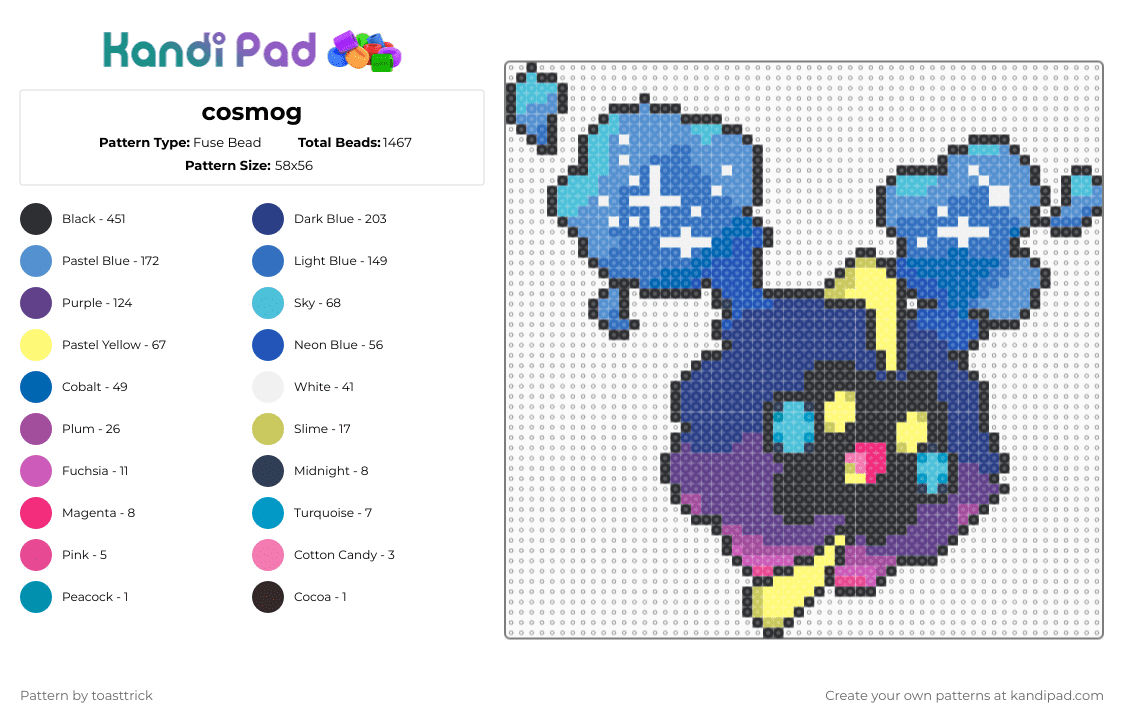 cosmog - Fuse Bead Pattern by toasttrick on Kandi Pad - light blue,blue,purple,pokemon,cosmog