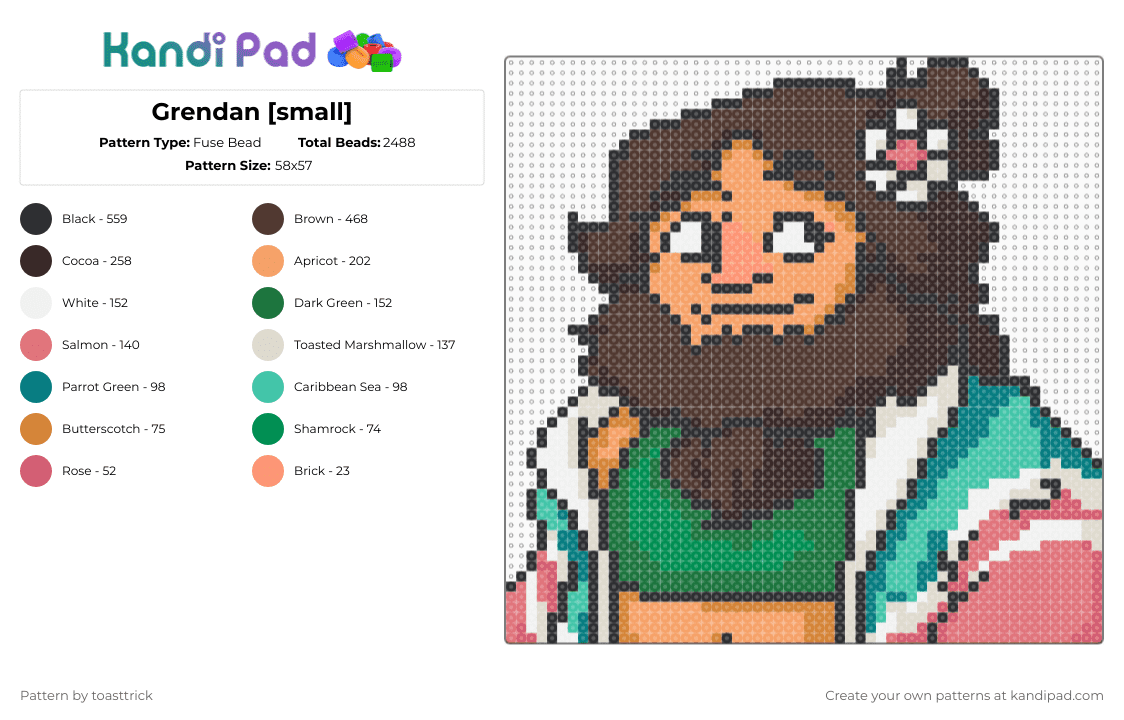 Grendan [small] - Fuse Bead Pattern by toasttrick on Kandi Pad - brown,orange,youtube,drawfee,drawtectives