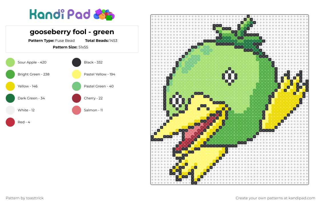 gooseberry fool - green - Fuse Bead Pattern by toasttrick on Kandi Pad - yellow,green,drawfee,youtube