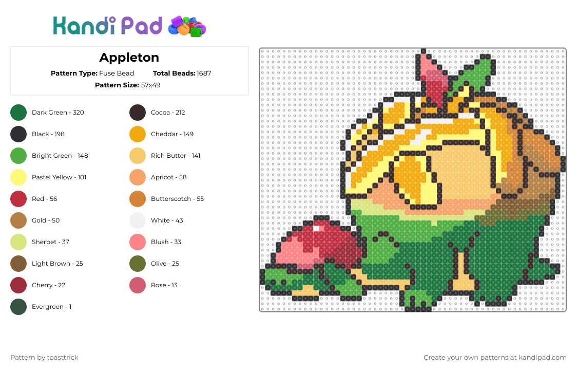 Appleton - Fuse Bead Pattern by toasttrick on Kandi Pad - brown,green,yellow,orange,pokemon,generation 8