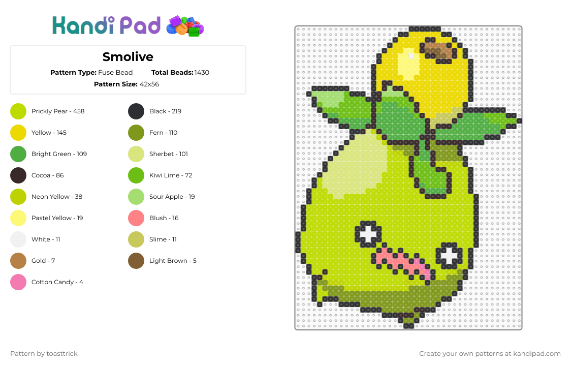 Smolive - Fuse Bead Pattern by toasttrick on Kandi Pad - green,yellow,generation 8,pokemon