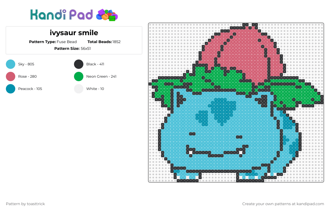 ivysaur smile - Fuse Bead Pattern by toasttrick on Kandi Pad - light blue,pokemon