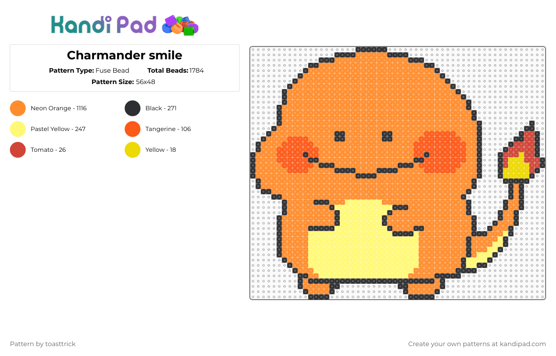 Charmander smile - Fuse Bead Pattern by toasttrick on Kandi Pad - orange,generation 1,pokemon