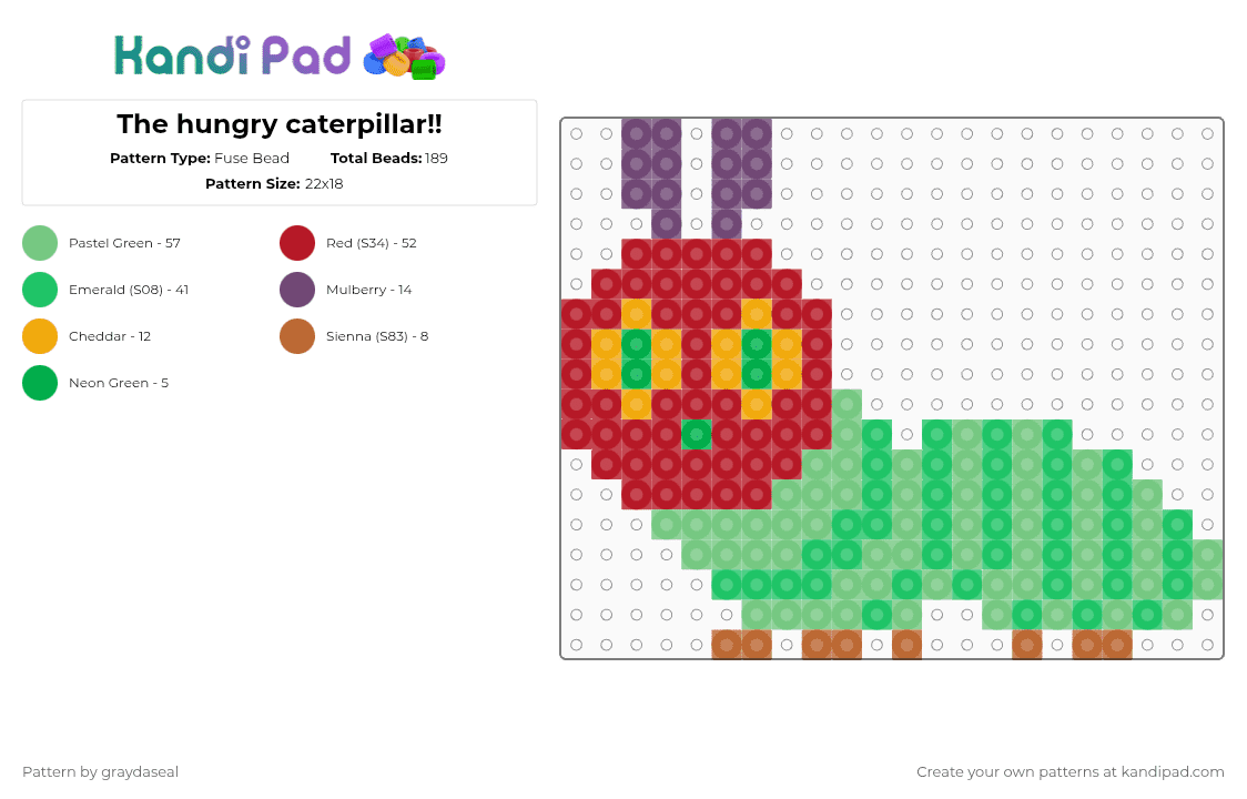 The hungry caterpillar!! - Fuse Bead Pattern by graydaseal on Kandi Pad - red,green,teal