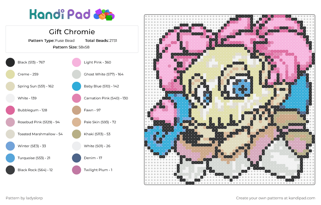 Gift Chromie - Fuse Bead Pattern by ladyslorp on Kandi Pad - beige,yellow,pink
