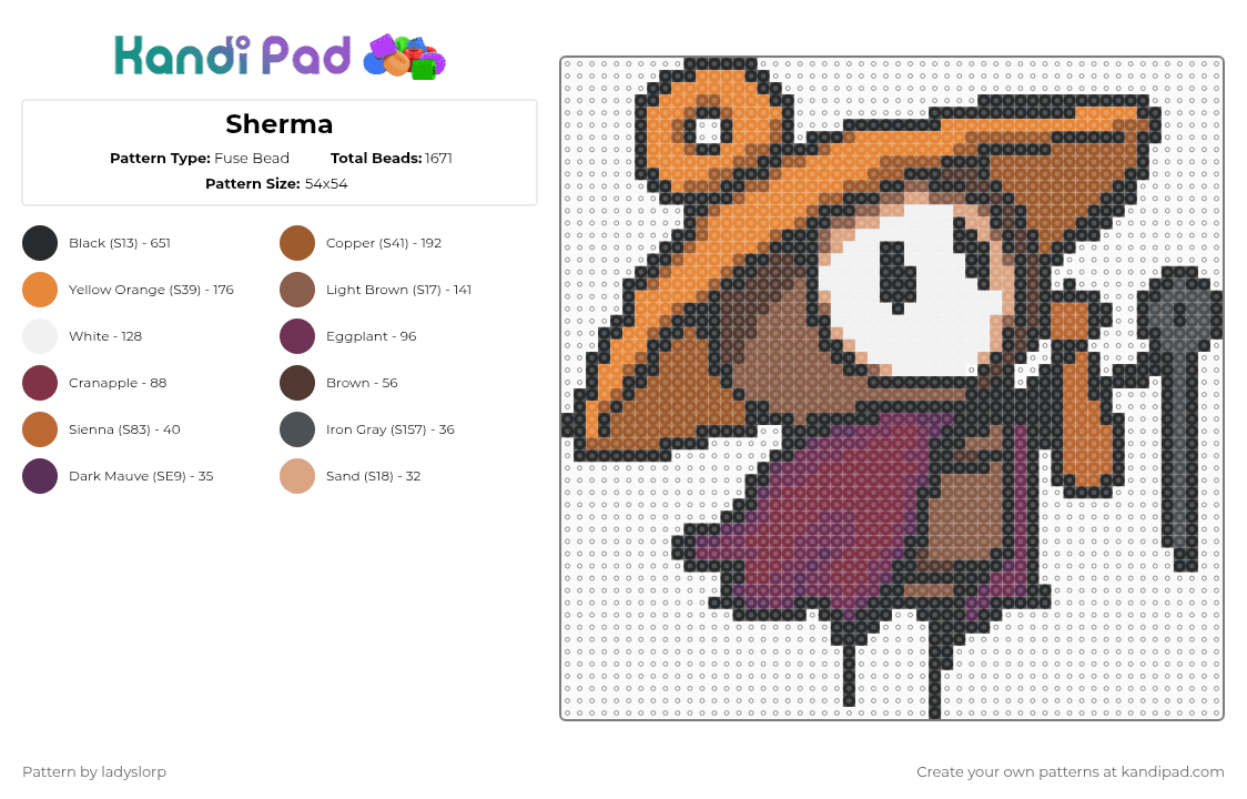 Sherma - Fuse Bead Pattern by ladyslorp on Kandi Pad - tan,brown,orange