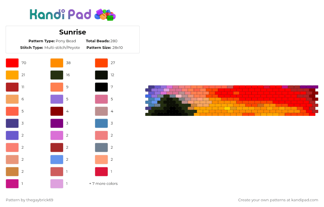 Sunrise - Pony Bead Pattern by thegaybrick69 on Kandi Pad - red,orange