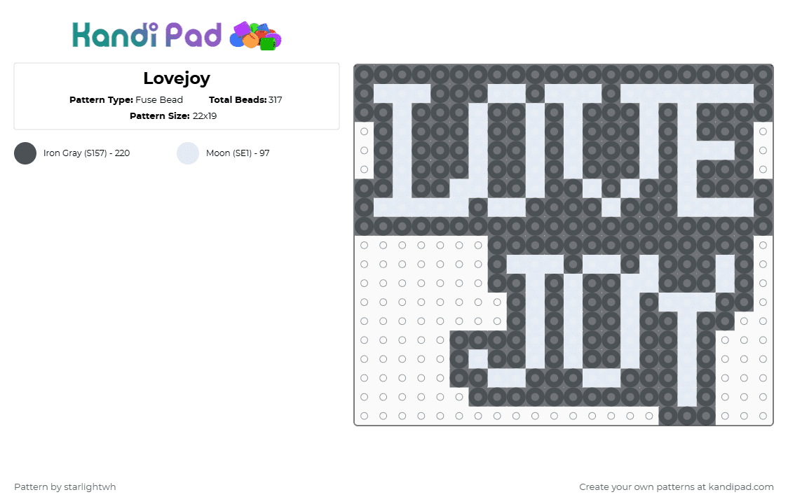 Lovejoy - Fuse Bead Pattern by starlightwh on Kandi Pad - white,purple,band,lovejoy