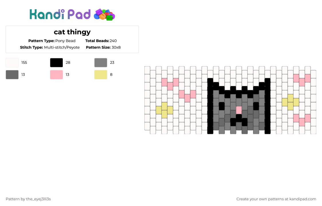 cat thingy - Pony Bead Pattern by the_eyej3lli3s on Kandi Pad - white,gray