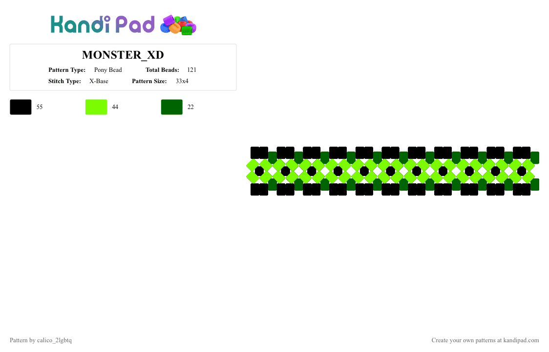 MONSTER_XD - Pony Bead Pattern by calico_2lgbtq on Kandi Pad - black,green