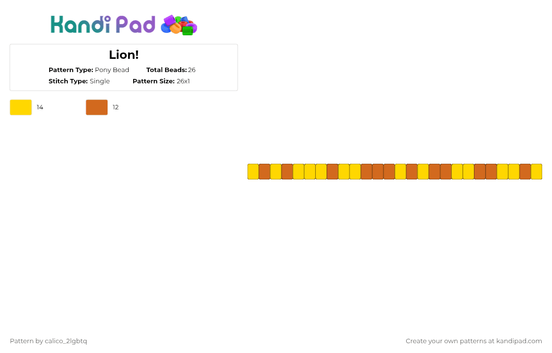Lion! - Pony Bead Pattern by calico_2lgbtq on Kandi Pad - orange,yellow