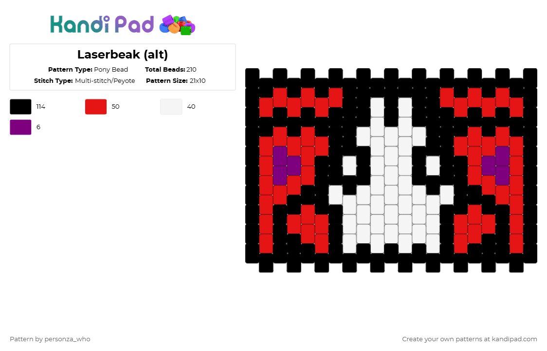 Laserbeak (alt) - Pony Bead Pattern by personza_who on Kandi Pad - black, cassetticon, decepticon, red, soundwave, transformers