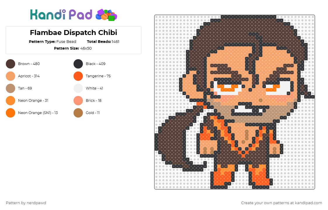 Flambae Dispatch Chibi - Fuse Bead Pattern by nerdpawd on Kandi Pad - brown,orange,dispatch,flambae,chibi