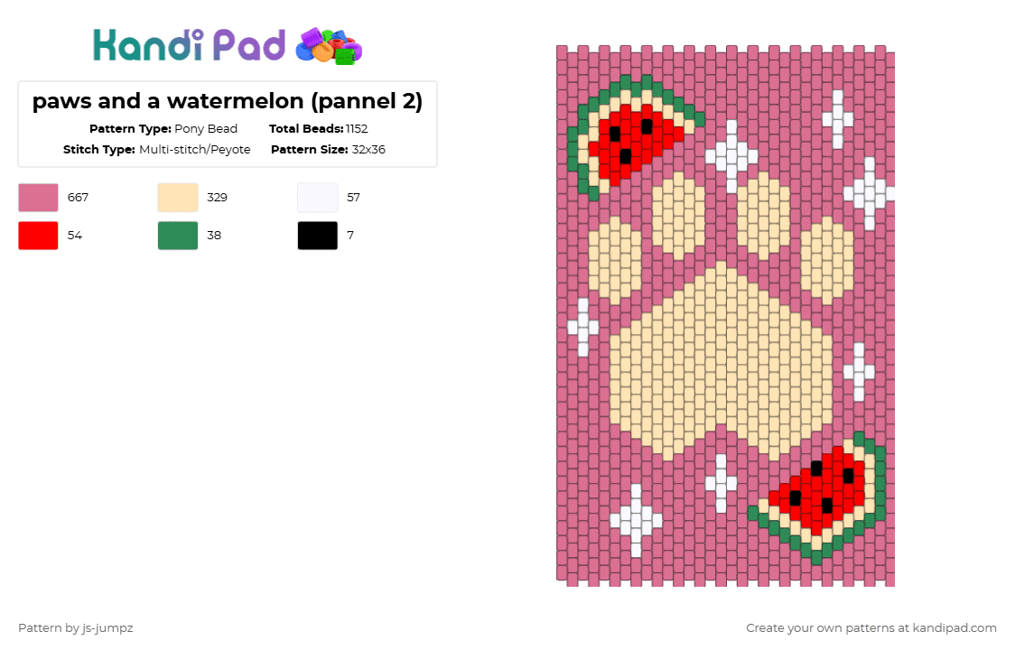 paws and a watermelon (pannel 2) - Pony Bead Pattern by js-jumpz on Kandi Pad - pink,beige