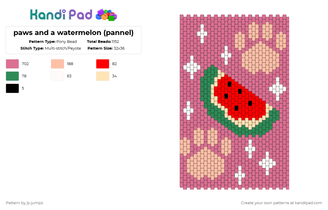 paws and a watermelon (pannel) - Pony Bead Pattern by js-jumpz on Kandi Pad - pink