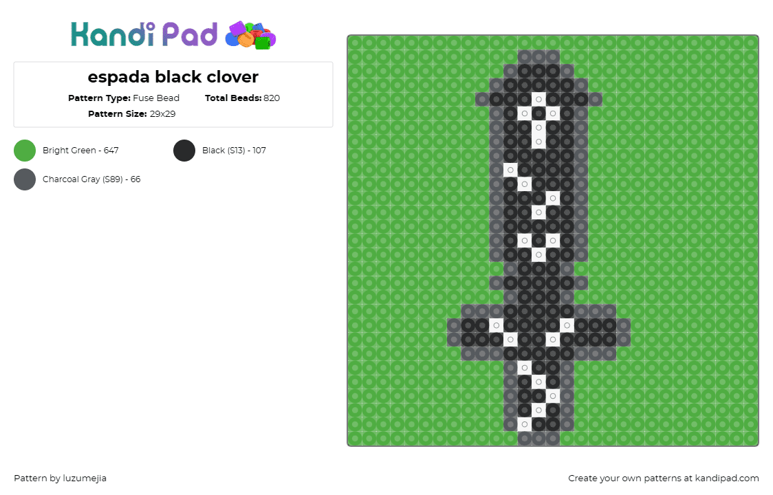 espada black clover - Fuse Bead Pattern by luzumejia on Kandi Pad - sword,black clover,anime,green background,fantasy