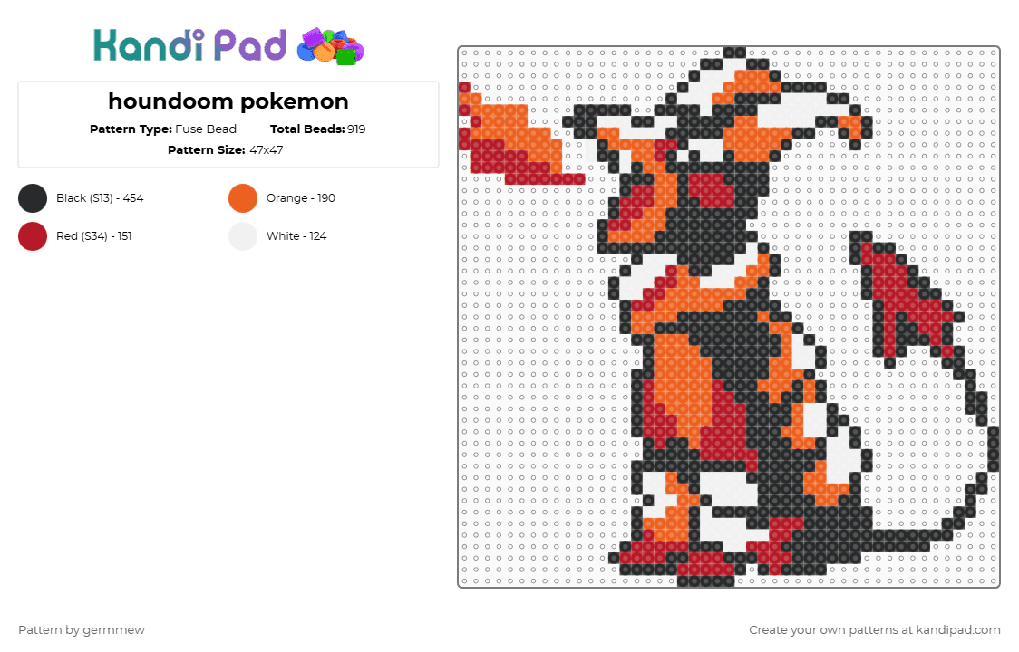 houndoom pokemon - Fuse Bead Pattern by germmew on Kandi Pad - orange,red
