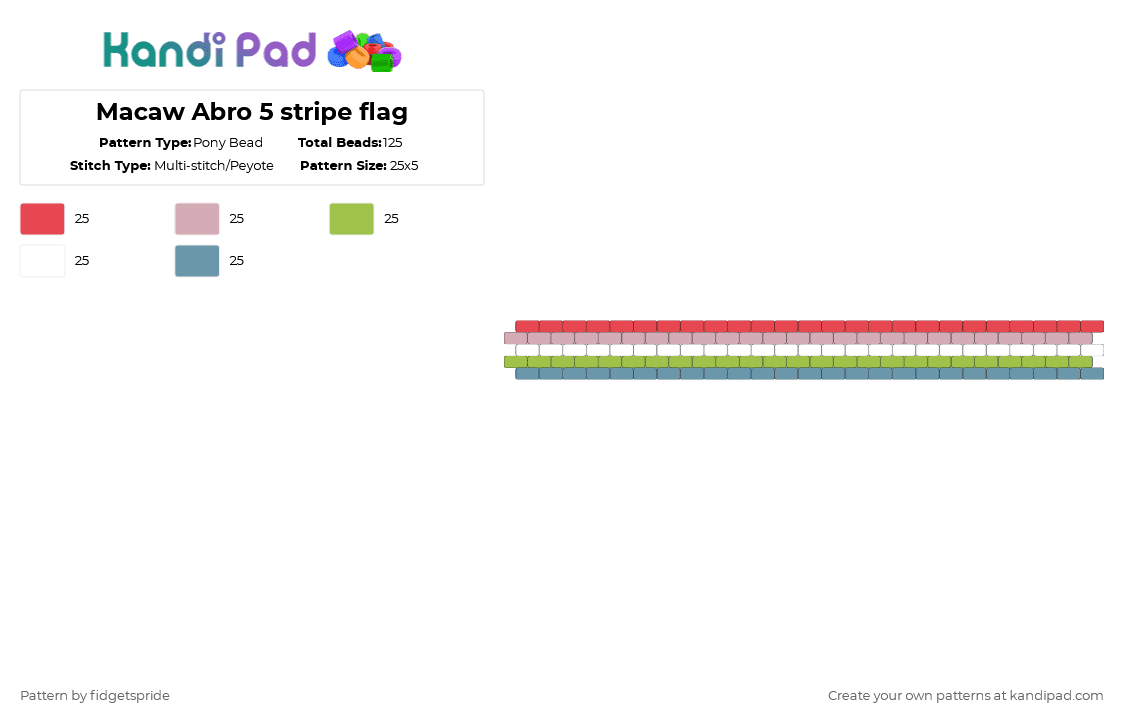 Macaw Abro 5 stripe flag - Pony Bead Pattern by fidgetspride on Kandi Pad - red,beige,green,light blue,pride,pride flag,abro,macaw,macaw abro
