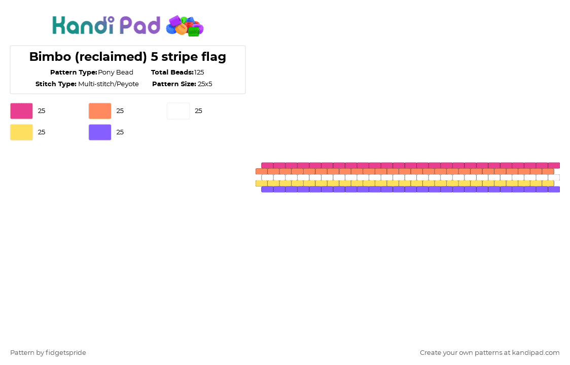 Bimbo (reclaimed) 5 stripe flag - Pony Bead Pattern by fidgetspride on Kandi Pad - pink,orange,yellow,blue,pride,pride flag,bimbo