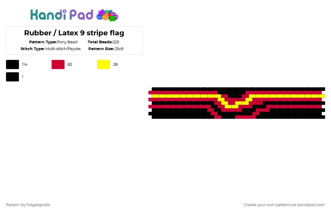 Rubber / Latex 9 stripe flag - Pony Bead Pattern by fidgetspride on Kandi Pad - red,pride,pride flag,rubber,latex,kink,kink flag