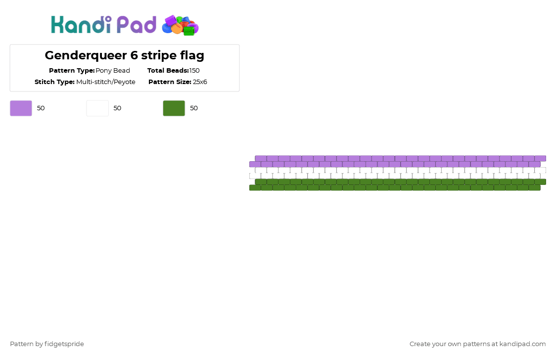 Genderqueer 6 stripe flag - Pony Bead Pattern by fidgetspride on Kandi Pad - pink,green,pride,pride flag,gender,genderqueer,nonbinary