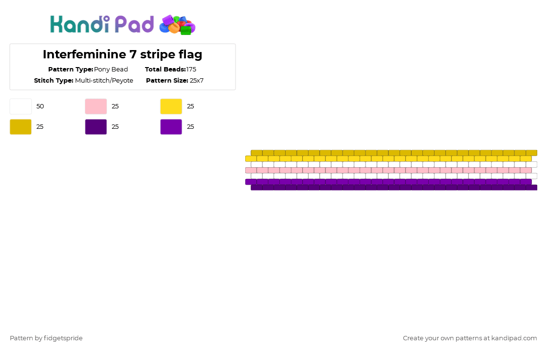 Interfeminine 7 stripe flag - Pony Bead Pattern by fidgetspride on Kandi Pad - yellow,purple,pride,pride flag,gender,intersex,interfeminine