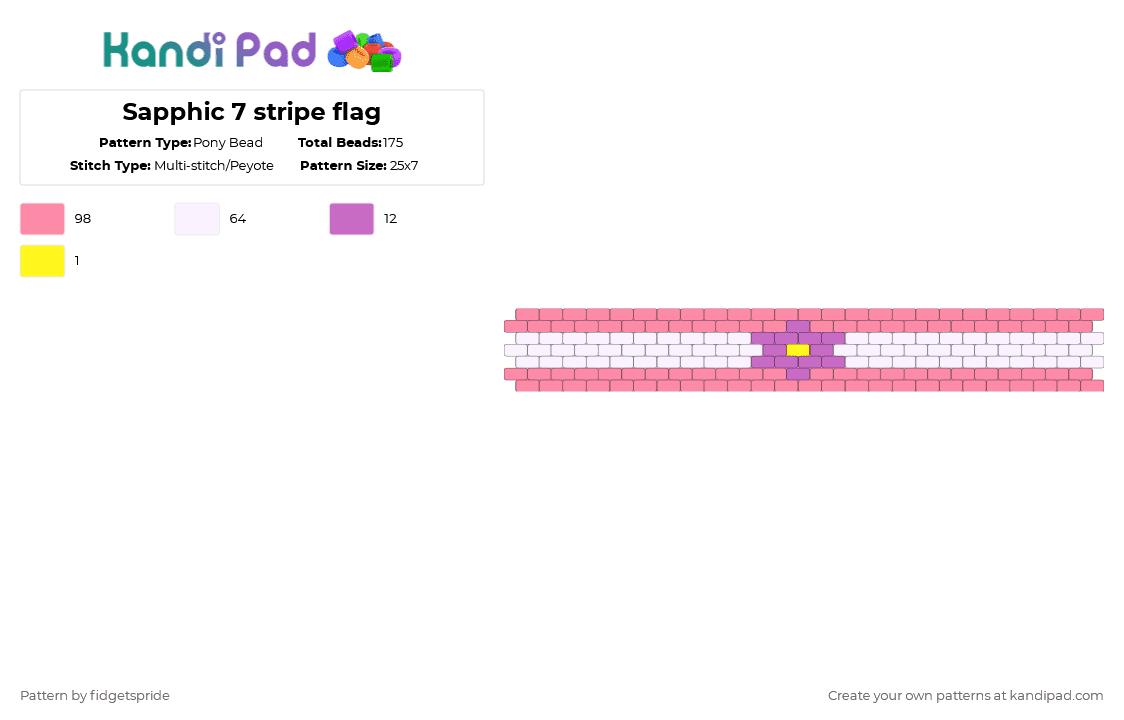 Sapphic 7 stripe flag - Pony Bead Pattern by fidgetspride on Kandi Pad - pink,pride,pride flag,sapphic,wlw,lesbian