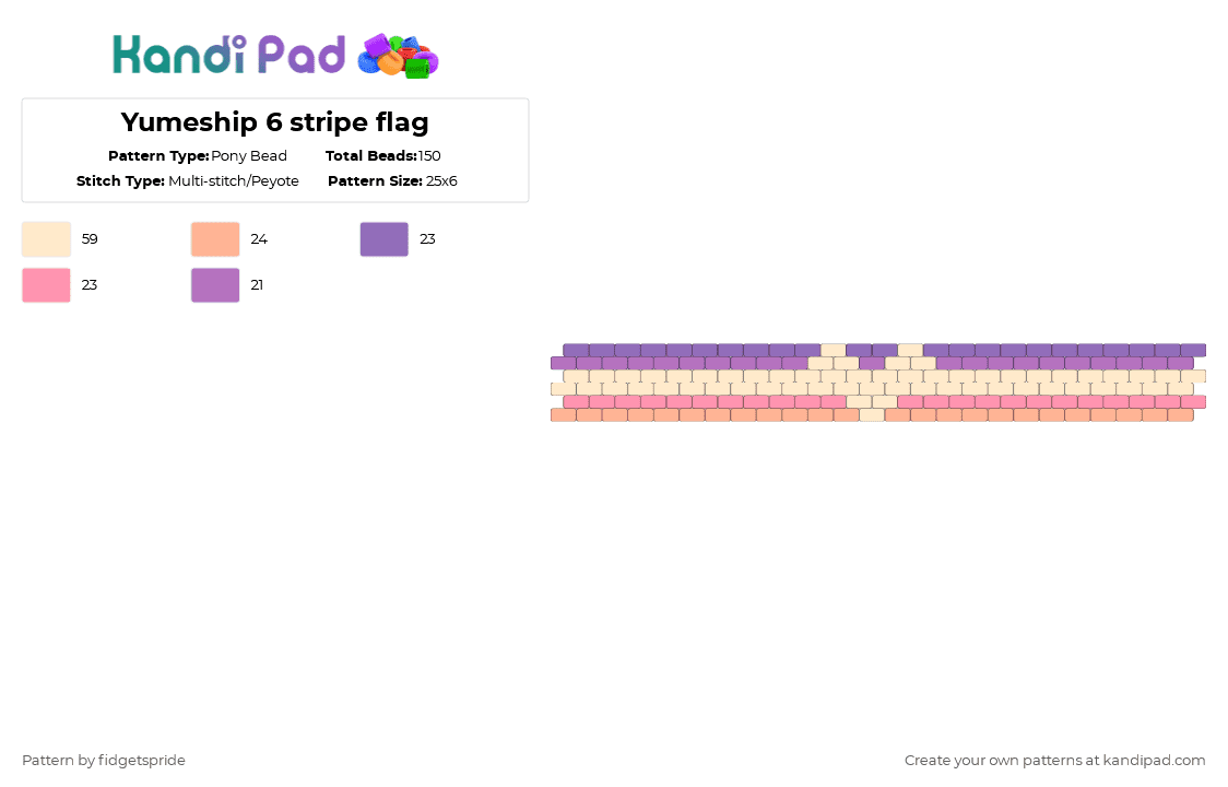Yumeship 6 stripe flag - Pony Bead Pattern by fidgetspride on Kandi Pad - pink,beige,pride,pride flag,yume,yumeship