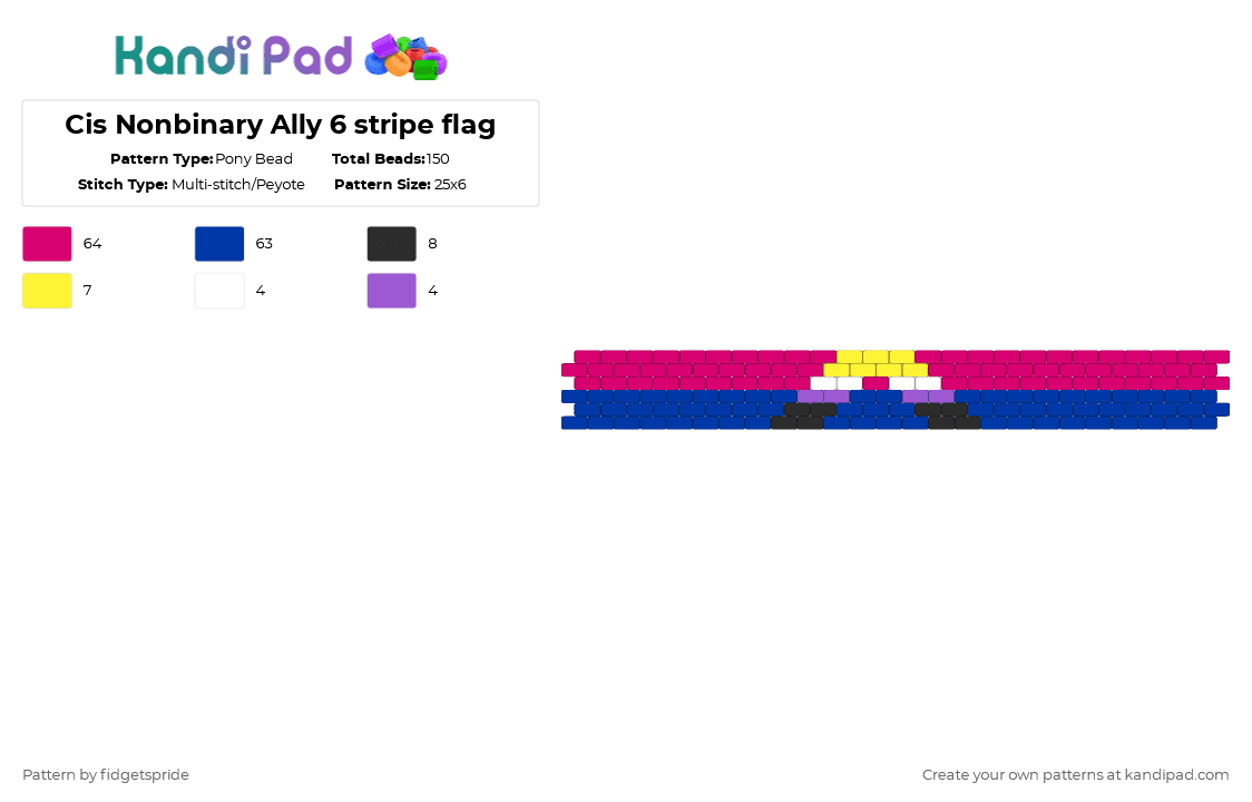 Cis Nonbinary Ally 6 stripe flag - Pony Bead Pattern by fidgetspride on Kandi Pad - pink,blue,pride,pride flag,ally,cis,nonbinary