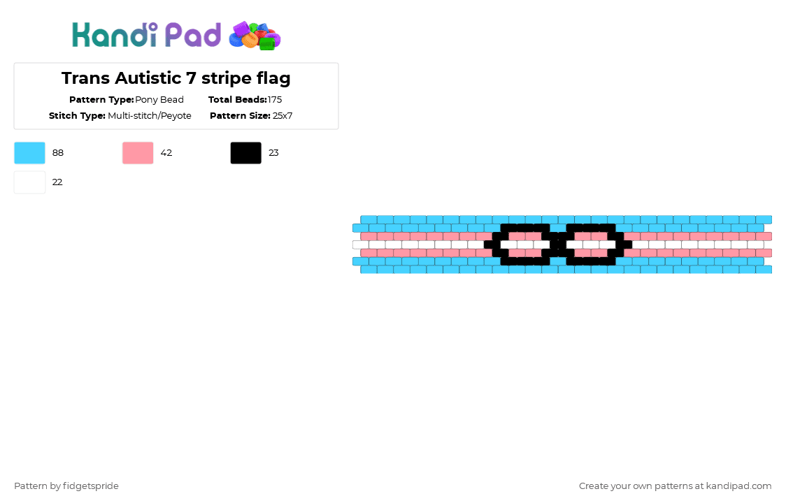Trans Autistic 7 stripe flag - Pony Bead Pattern by fidgetspride on Kandi Pad - light blue,pink,pride,pride flag,disability,neurodivergent,disability flag,autism,asd,autistic
