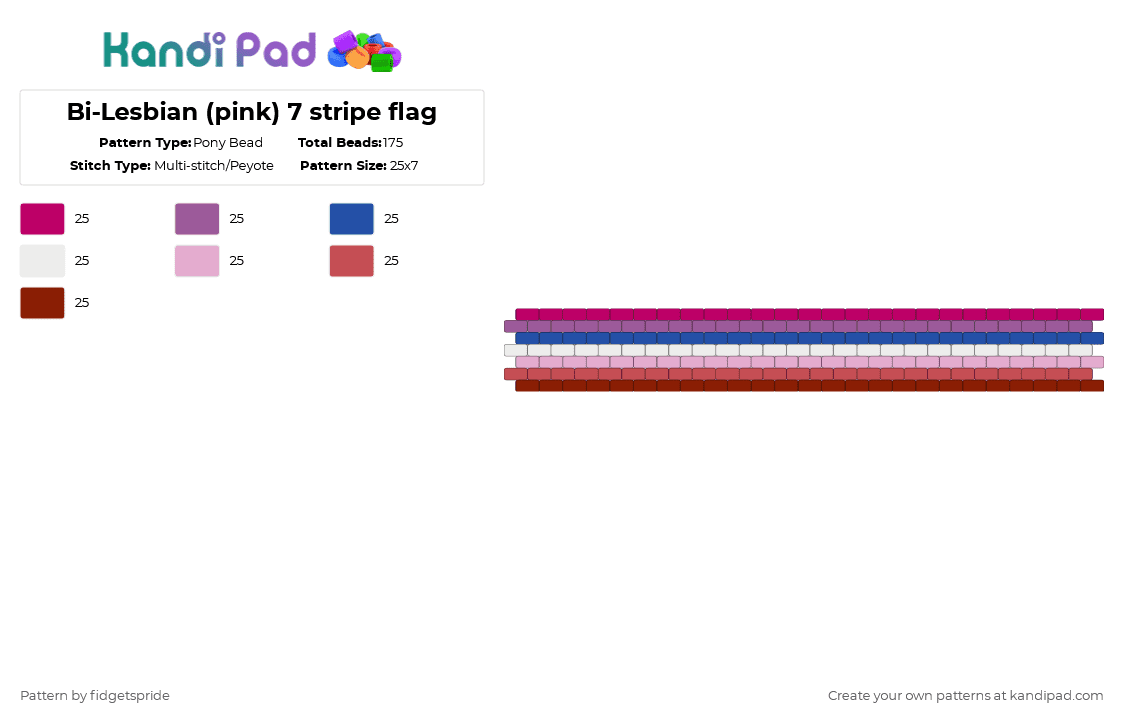 Bi-Lesbian (pink) 7 stripe flag - Pony Bead Pattern by fidgetspride on Kandi Pad - pink,red,pride,pride flag,bisexual,lesbian