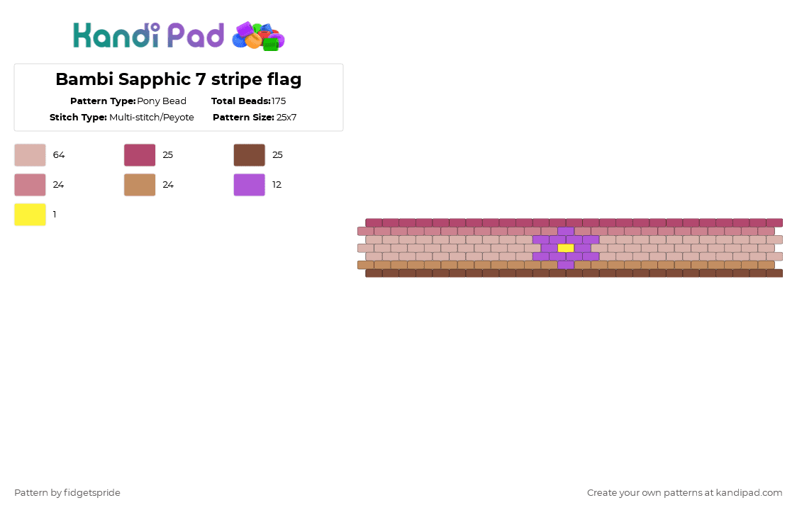 Bambi Sapphic 7 stripe flag - Pony Bead Pattern by fidgetspride on Kandi Pad - pink,beige,pride,pride flag,sapphic,wlw,bambi sapphic