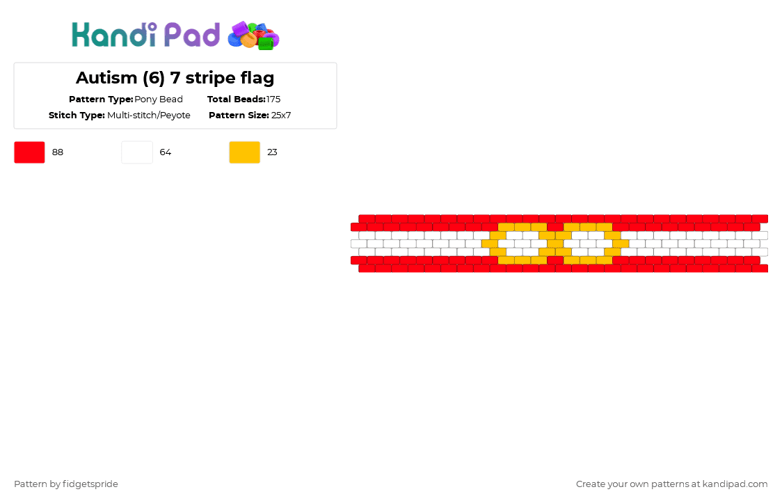 Autism (6) 7 stripe flag - Pony Bead Pattern by fidgetspride on Kandi Pad - red,pride,pride flag,disability,neurodivergent,disability flag,autism,asd,autistic