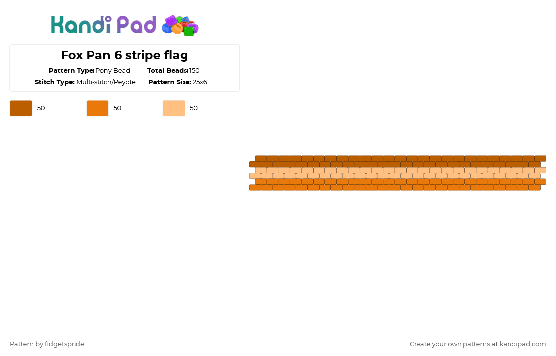 Fox Pan 6 stripe flag - Pony Bead Pattern by fidgetspride on Kandi Pad - tan,orange,pride,pride flag,pan,fox,fox pan