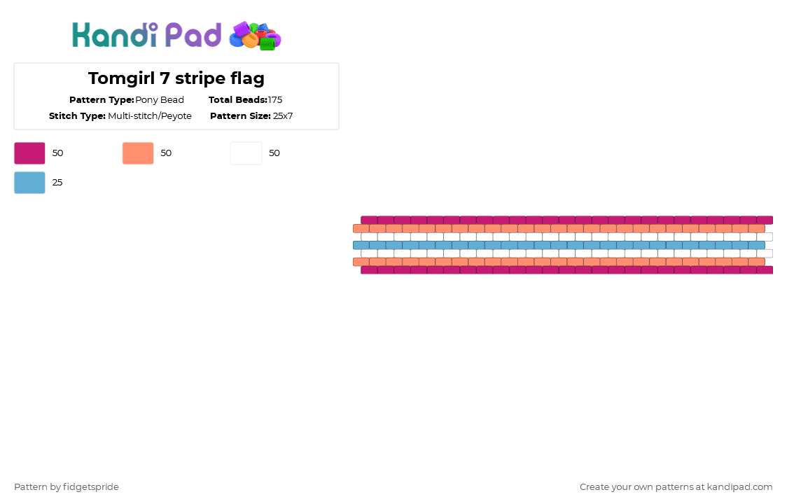 Tomgirl 7 stripe flag - Pony Bead Pattern by fidgetspride on Kandi Pad - pink,orange,pride,pride flag,tomgirl,femme men