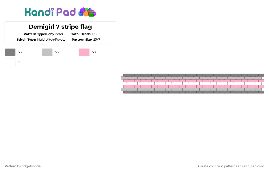 Demigirl 7 stripe flag - Pony Bead Pattern by fidgetspride on Kandi Pad - gray,beige,pink,pride,pride flag,gender,demi,demigirl