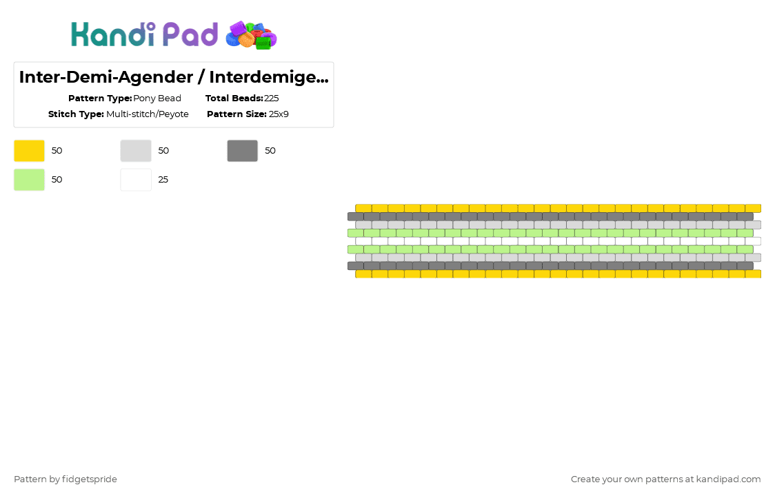 Inter-Demi-Agender / Interdemigenderless 9 stripe flag - Pony Bead Pattern by fidgetspride on Kandi Pad - yellow,gray,pride,pride flag,intersex,gender,interdemi,genderless,agender