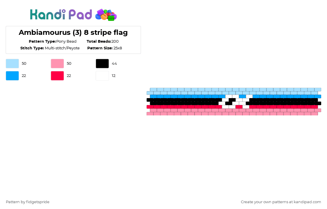 Ambiamourus (3) 8 stripe flag - Pony Bead Pattern by fidgetspride on Kandi Pad - light blue,pink,pride,pride flag,ambi,ambiamourous