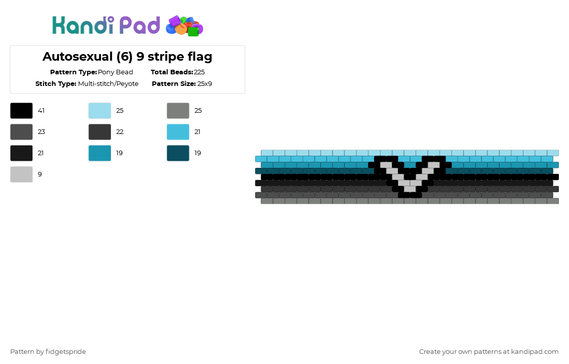 Autosexual (6) 9 stripe flag - Pony Bead Pattern by fidgetspride on Kandi Pad - light blue,gray,pride,pride flag,sexuality,auto,autosexual