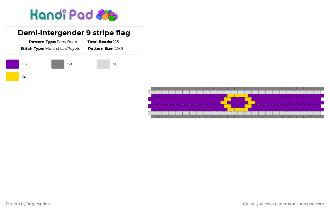 Demi-Intergender 9 stripe flag - Pony Bead Pattern by fidgetspride on Kandi Pad - purple,pride,pride flag,intersex,demiintergender,intergender,demi