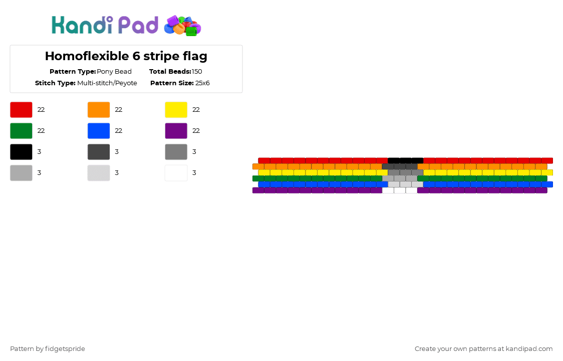 Homoflexible 6 stripe flag - Pony Bead Pattern by fidgetspride on Kandi Pad - orange,green,pink,colorful,pride,pride flags,homo,homoflexible