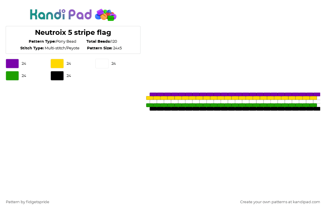 Neutroix 5 stripe flag - Pony Bead Pattern by fidgetspride on Kandi Pad - purple,yellow,green,pride,pride flag,intersex,nutrois,neutroix