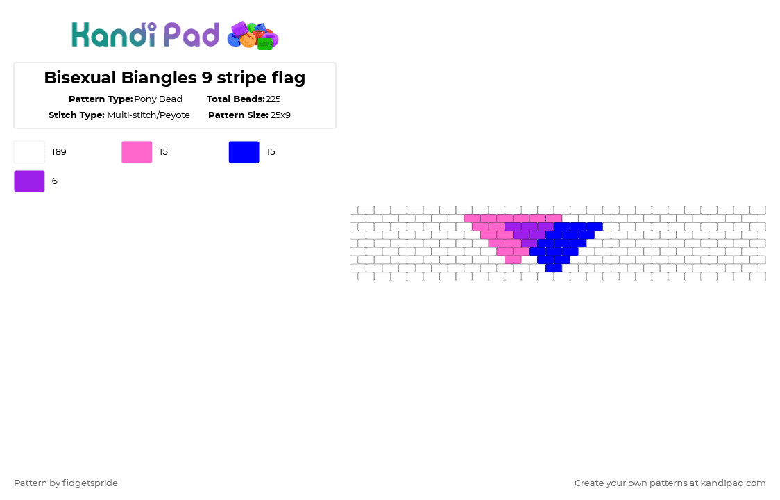 Bisexual Biangles 9 stripe flag - Pony Bead Pattern by fidgetspride on Kandi Pad - white,pink,purple,pride,pride flag,bi,bisexual,biangles