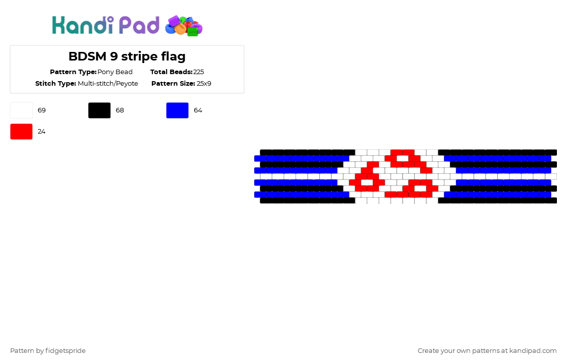 BDSM 9 stripe flag - Pony Bead Pattern by fidgetspride on Kandi Pad - purple,red,pride,pride flag,kink,bdsm