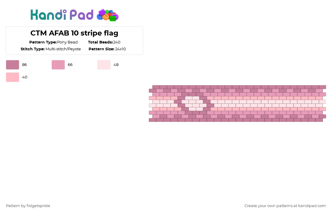 CTM AFAB 10 stripe flag - Pony Bead Pattern by fidgetspride on Kandi Pad - pink,pride,pride flag,intersex,gender,ctm,afab