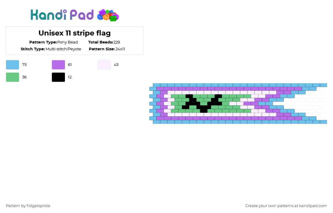 Unisex 11 stripe flag - Pony Bead Pattern by fidgetspride on Kandi Pad - light blue,pink,pride,pride flags,unisex